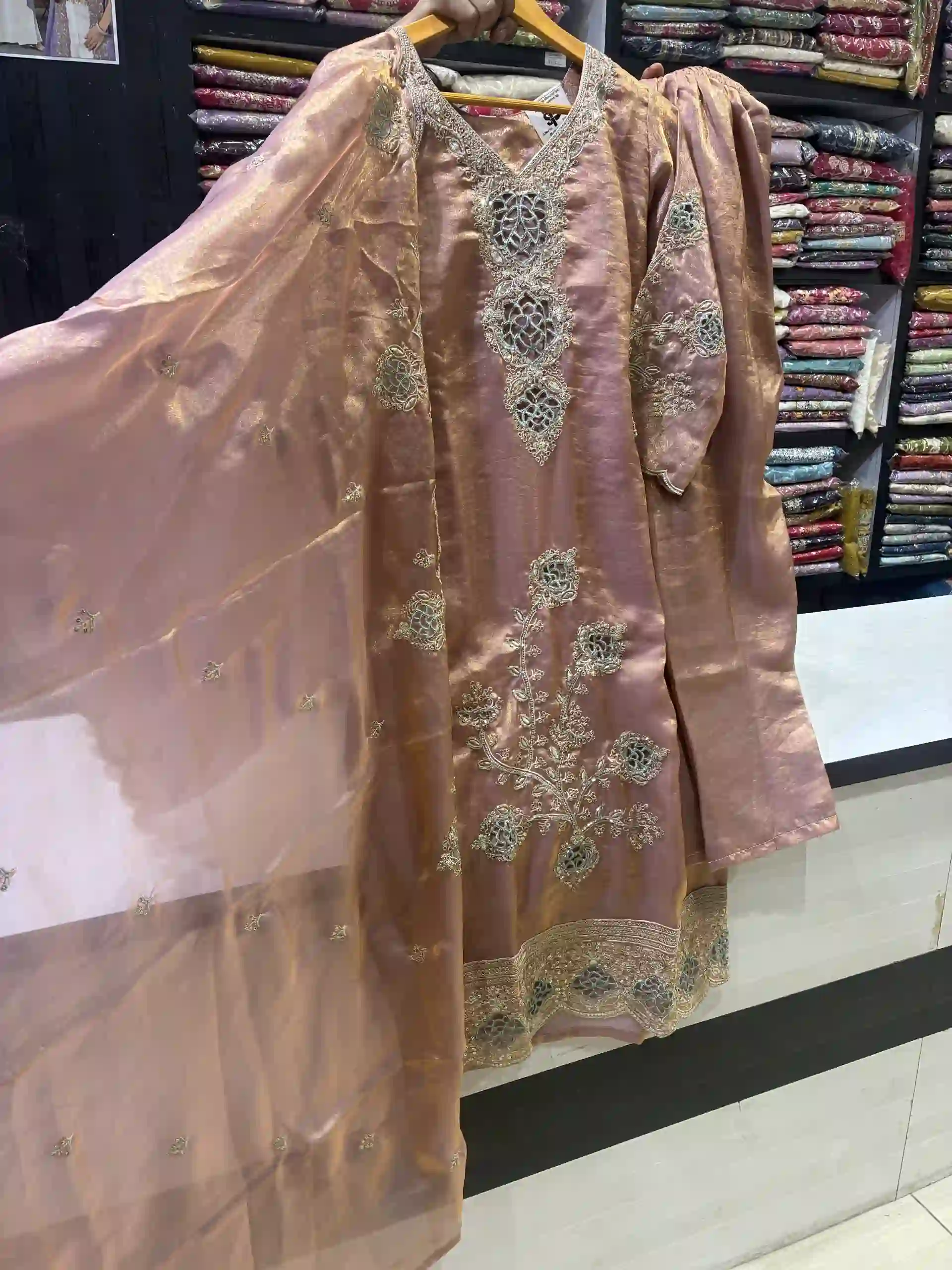 Dusk Rose Metallic Salwar Kameez - Hand-Embroidered Festive Collection