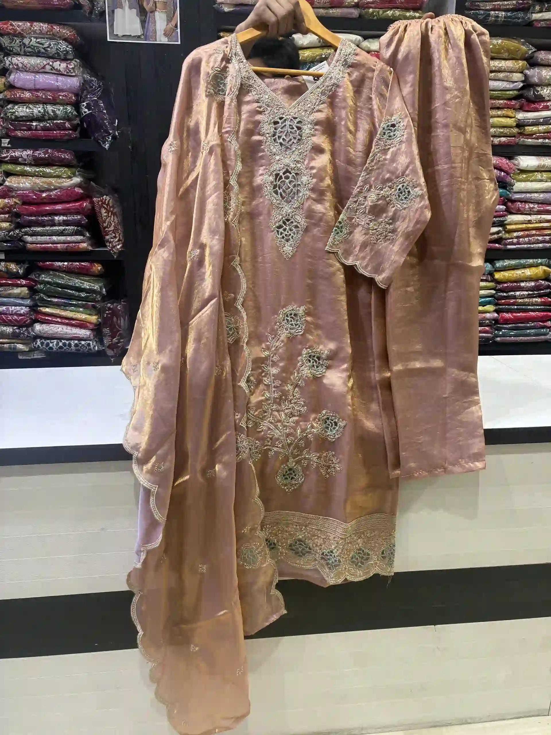 Dusk Rose Metallic Salwar Kameez - Hand-Embroidered Festive Collection