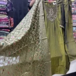 Embroidered Olive Green Silk Kurta Set with Banarasi Dupatta