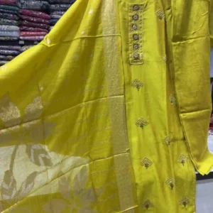 Floral Butti Work Kurta Set in Citron Yellow