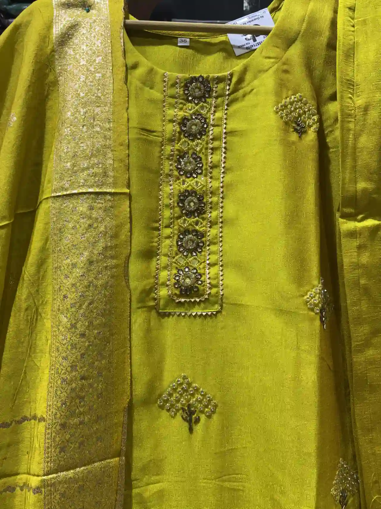 Floral Butti Work Kurta Set in Citron Yellow