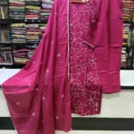 Fuchsia Pink Floral Suit with Vertical Lace Inserts