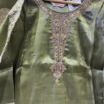 Glossy Green Festive Suit - Embroidered Kurta & Woven Dupatta