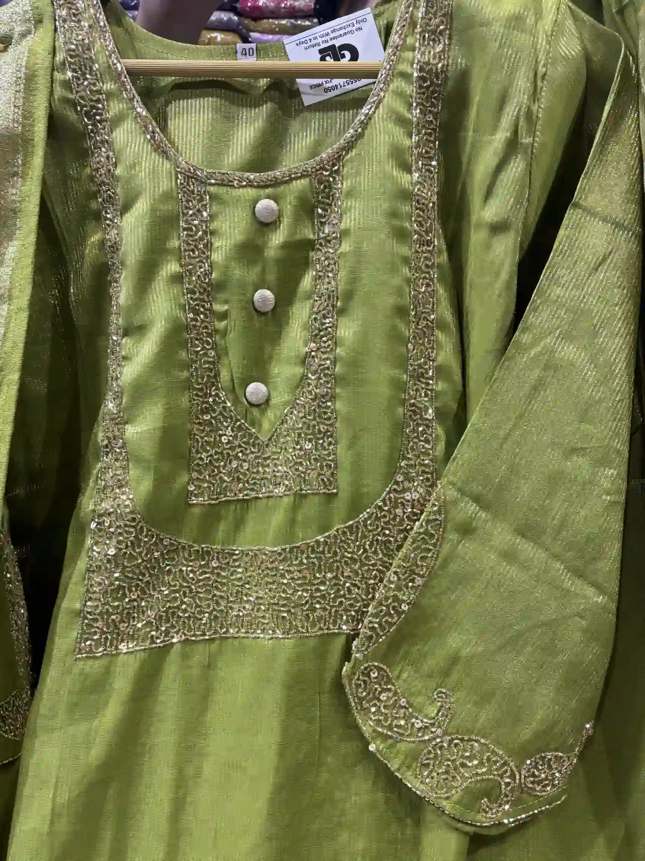 Green 3-Piece Suit with Floral Dupatta