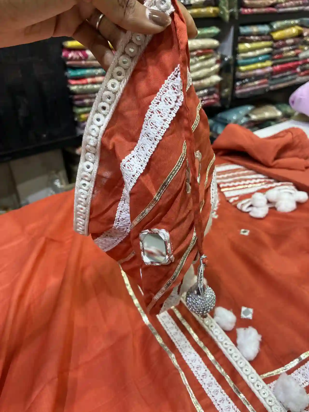 Terracotta Rust Embroidered Tunic with Gota-Patti Lace