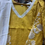 Mustard Yellow Cotton Kurta Set with Scalloped Lace