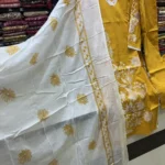 Mustard Yellow Cotton Kurta Set with Scalloped Lace