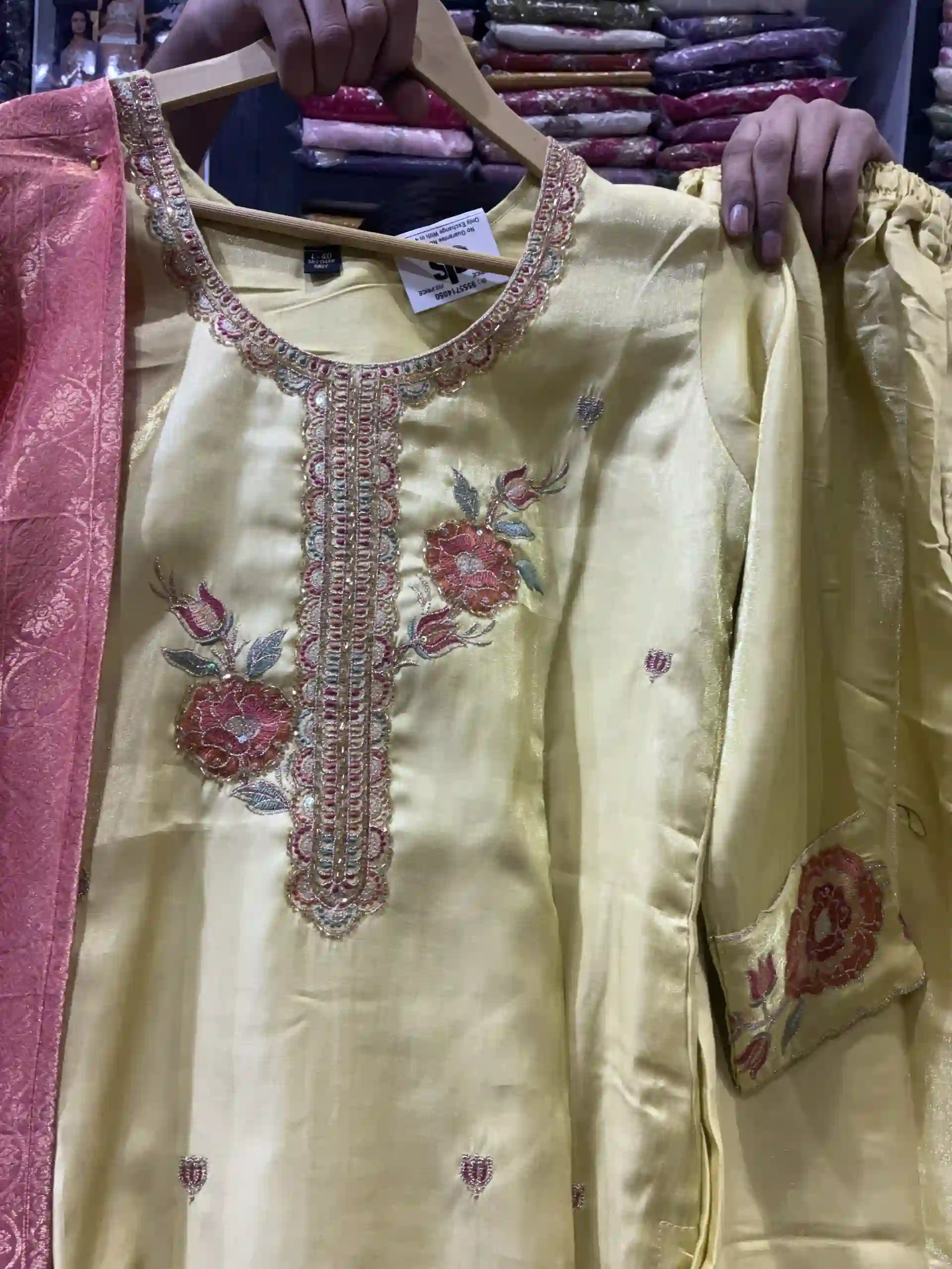 Lemon Yellow Embroidered Straight Kurta with Dual-Tone Dupatta