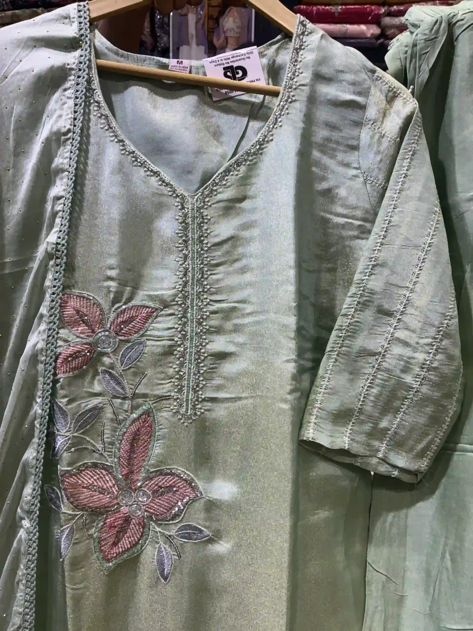 Light Green Embroidered Festive Kurta