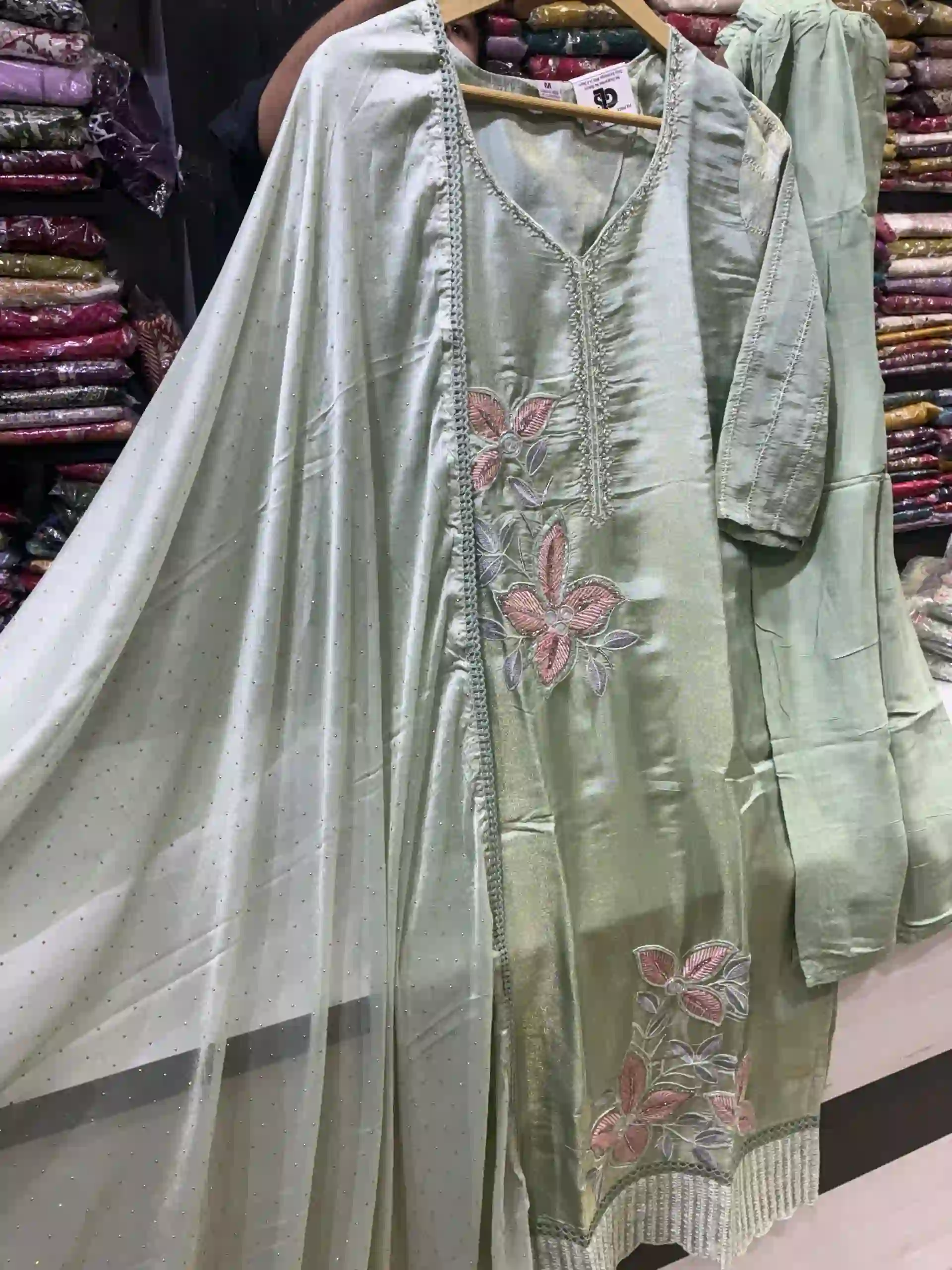Light Green Embroidered Festive Kurta