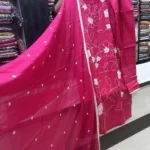 Magenta Floral Embroidered Cotton Kurta with Lace Trim