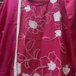 Magenta Floral Embroidered Cotton Kurta with Lace Trim