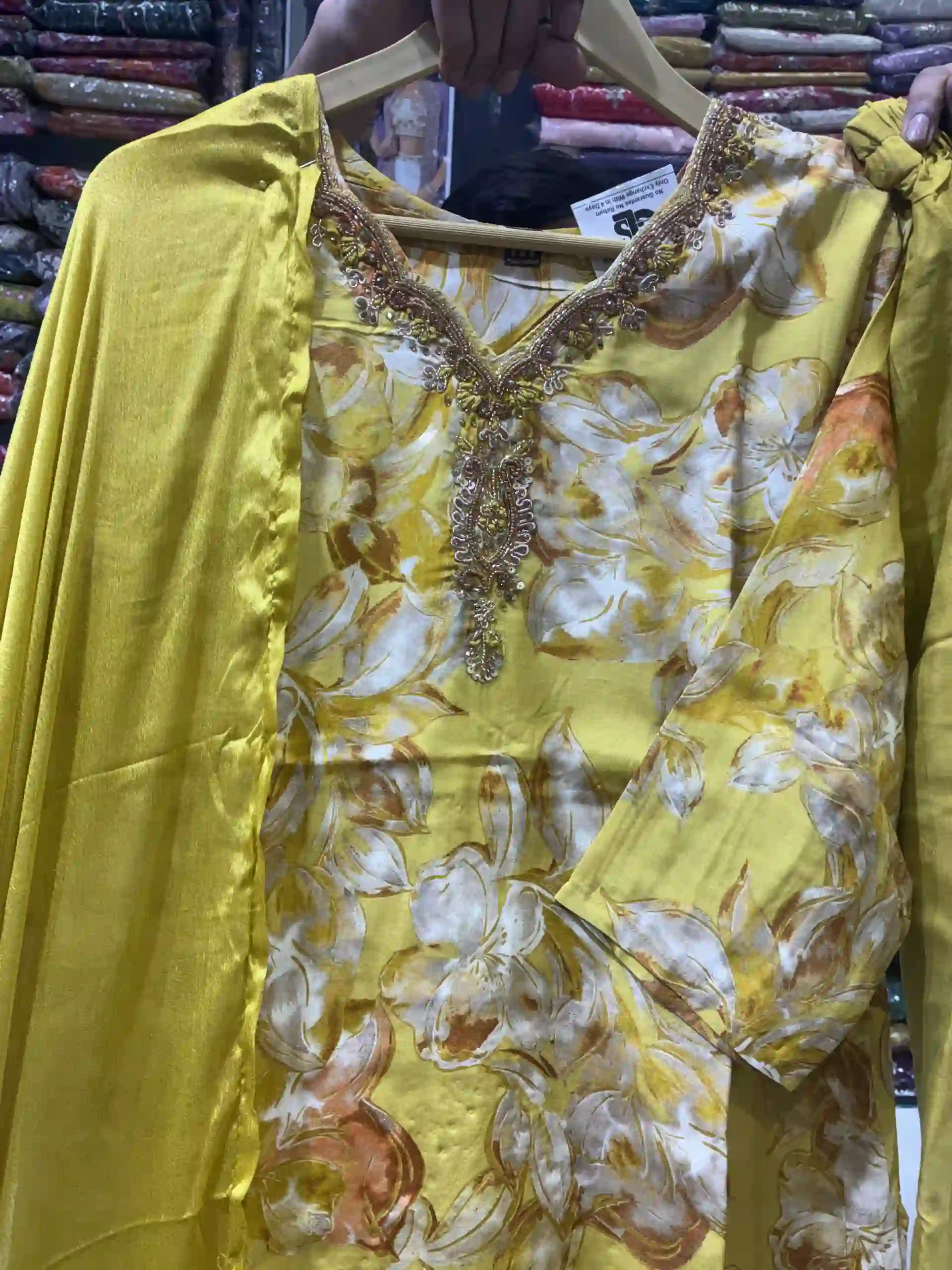 Mustard Yellow Floral Printed Silk Salwar Suit
