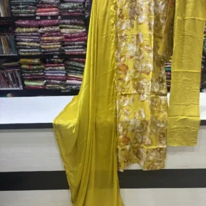 Mustard Yellow Floral Printed Silk Salwar Suit