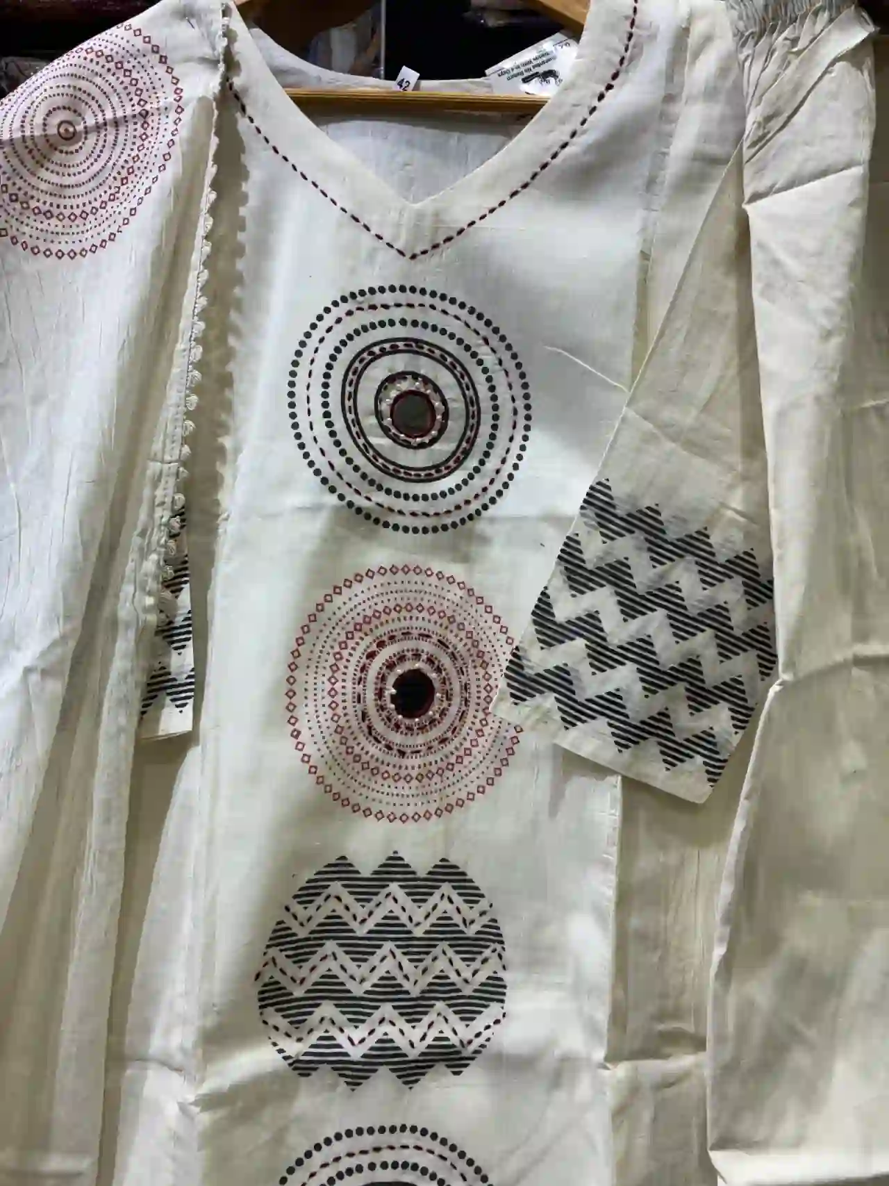 Off-White Cotton Block Printed Kurta & Dupatta Set
