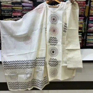 Off-White Cotton Block Printed Kurta & Dupatta Set