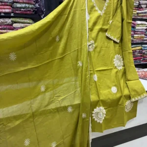 Olive Green Cotton Kurta Set