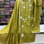 Olive Green Cotton Kurta with White Floral Embroidery