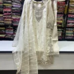 Premium Off-White Embroidered Kurta Set with Organza Dupatta-2