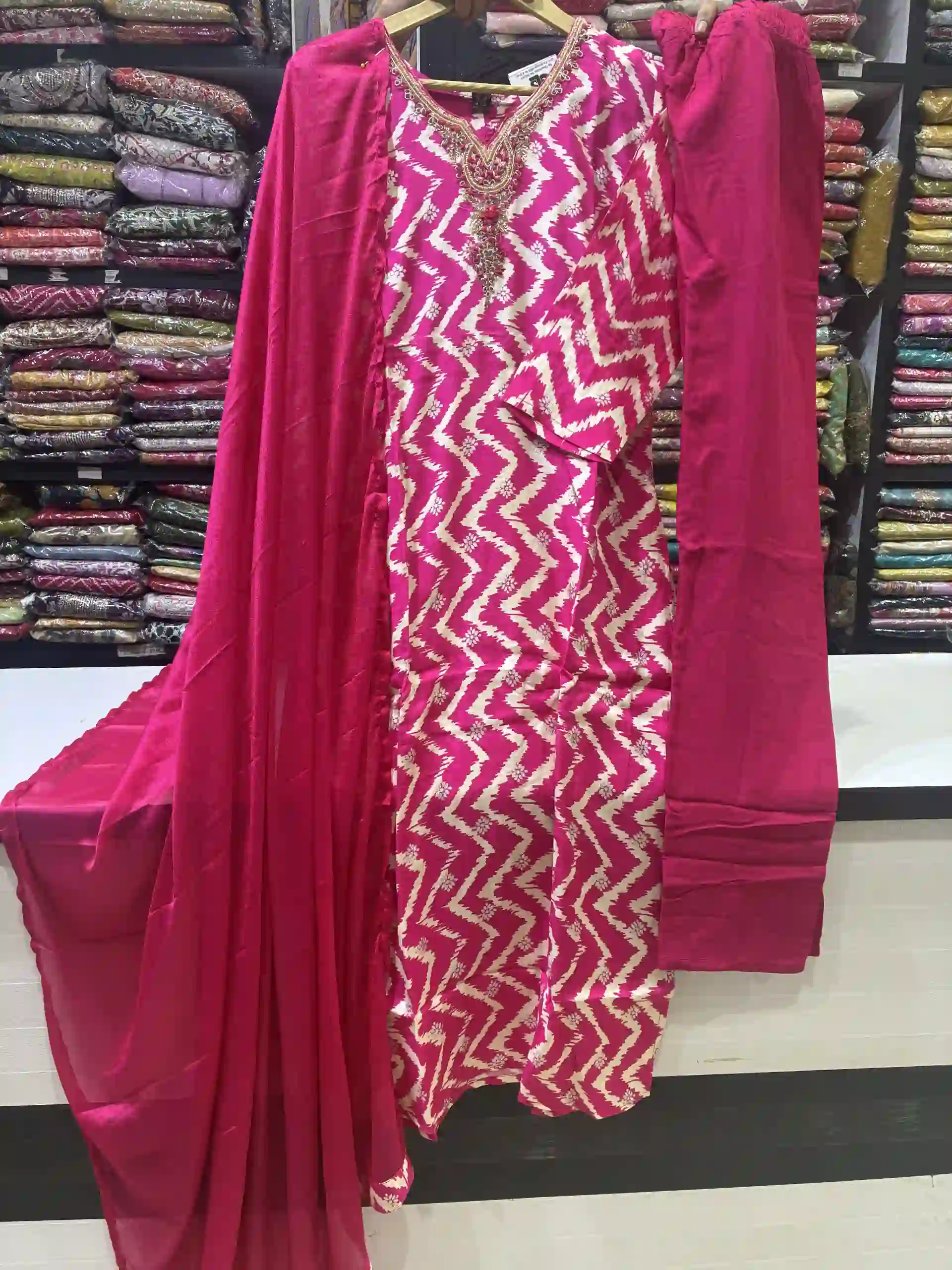 Rani Pink Chevron Embroidered Salwar Kameez Trio-1