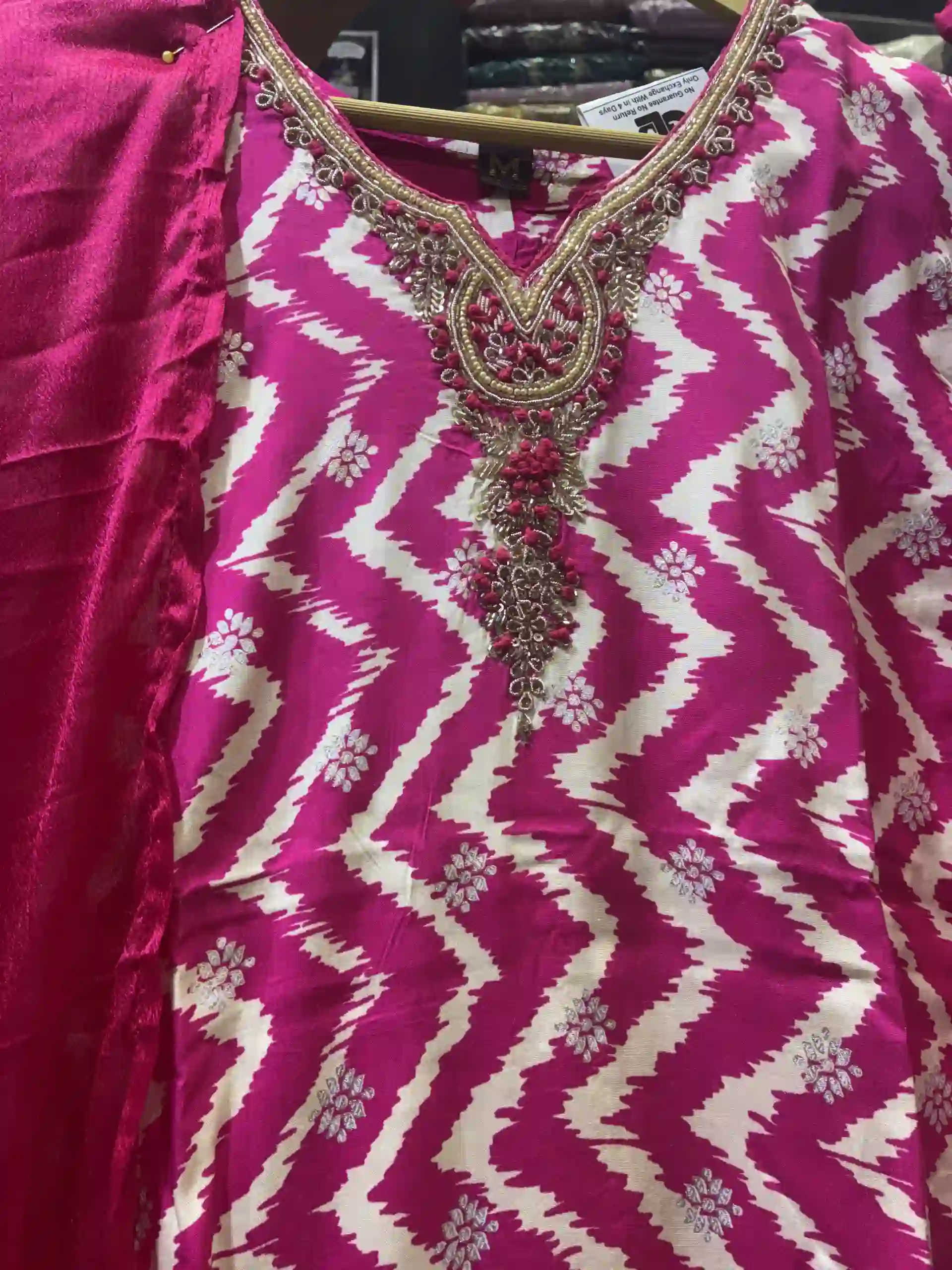 Rani Pink Chevron Embroidered Salwar Kameez Trio