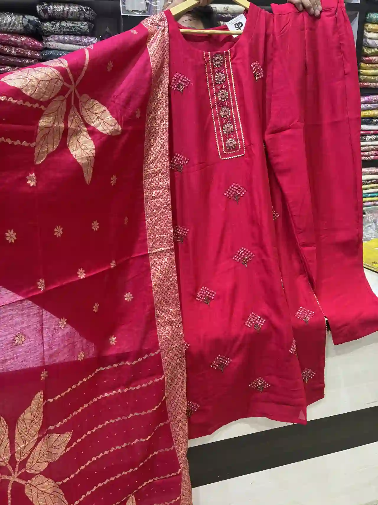 Rani Pink Hand-Embroidered Festive Suit