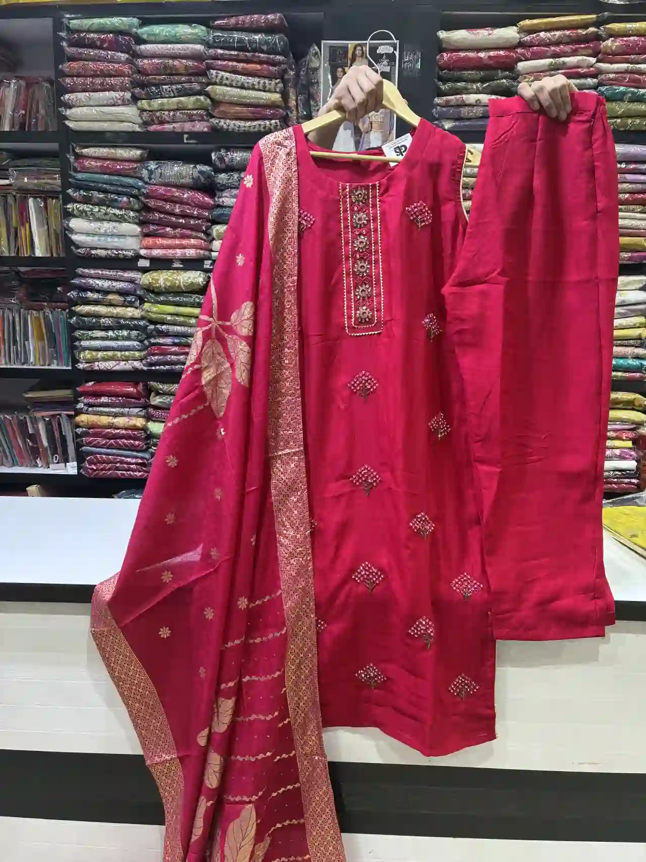 Rani Pink Hand-Embroidered Festive Suit