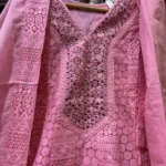 Rose Pink Embroidered Anarkali Suit Set with Mirror Neck Detail