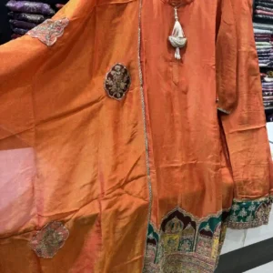 Rust Orange Embroidered Kurta Set