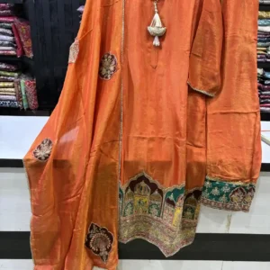 Rust Orange Embroidered Kurta Set