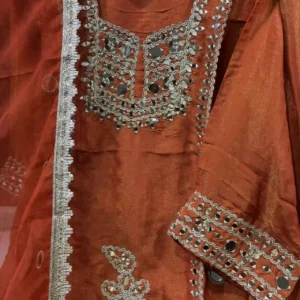 Rust Radiance 3-Piece Festive Mirror Work Suit