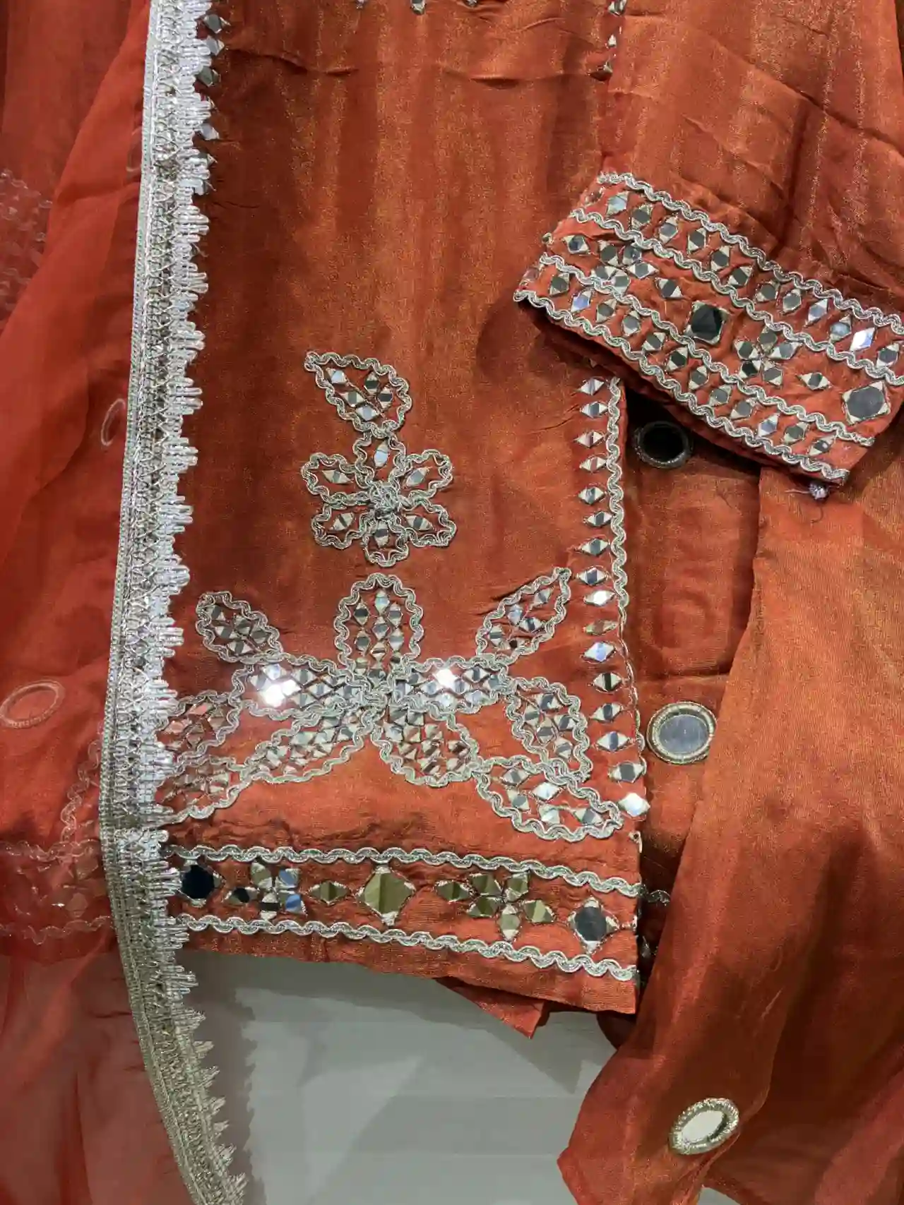 Rust Radiance 3-Piece Festive Mirror Work Suit