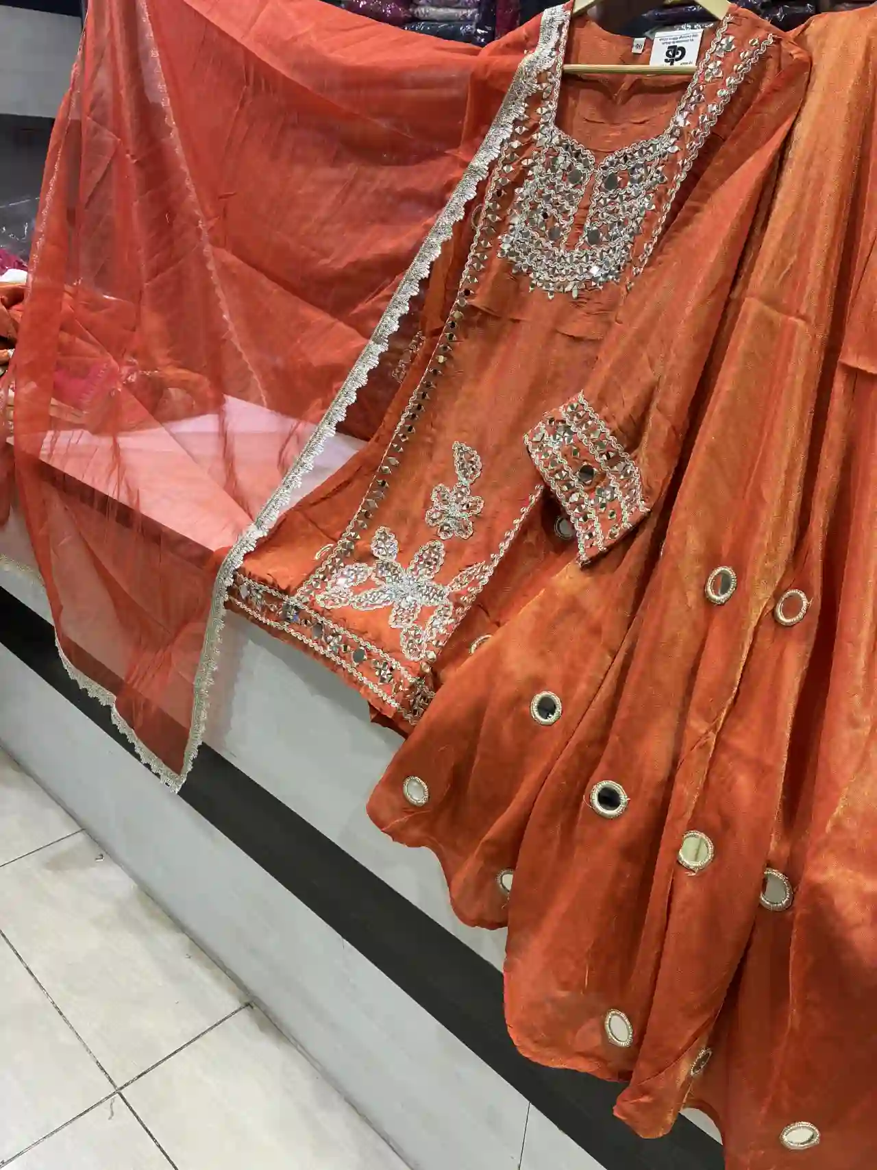 Rust Radiance 3-Piece Festive Mirror Work Suit