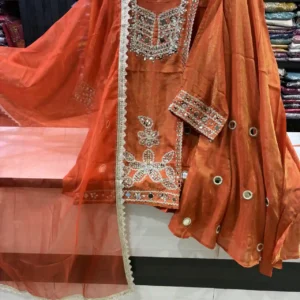 Rust Radiance 3-Piece Festive Mirror Work Suit