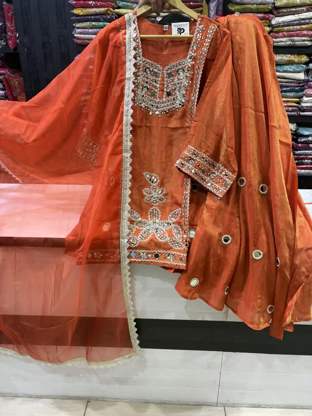 Rust Radiance 3-Piece Festive Mirror Work Suit