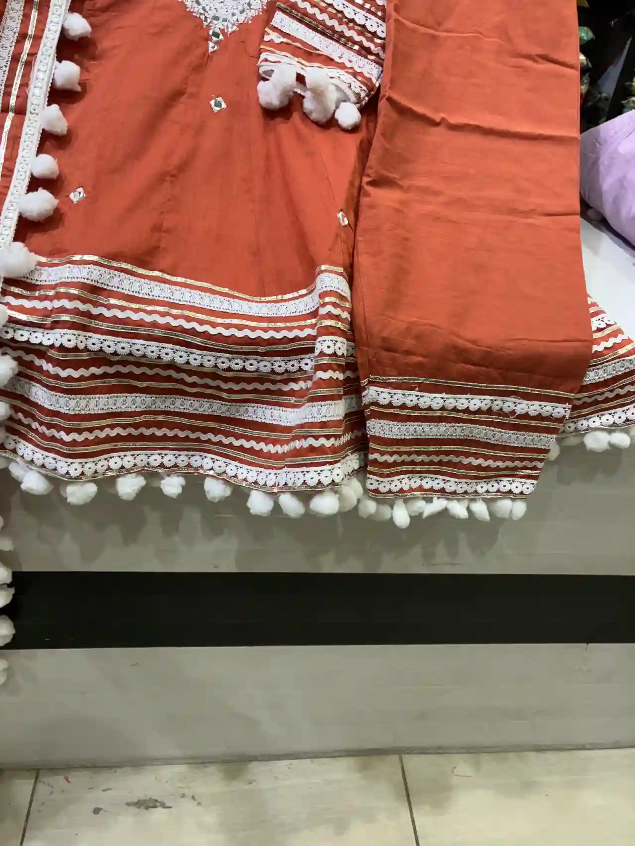 Terracotta Rust Embroidered Tunic with Gota-Patti Lace