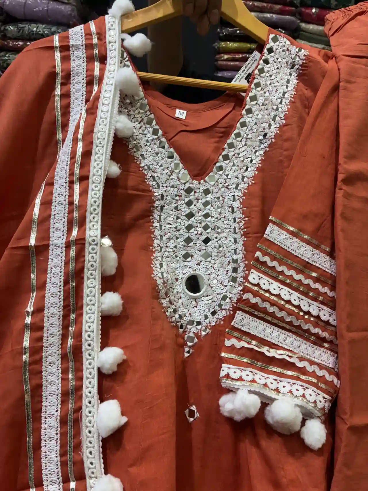 Terracotta Rust Embroidered Tunic with Gota-Patti Lace