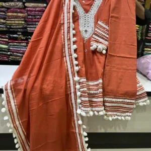 Terracotta Rust Embroidered Tunic with Gota-Patti Lace