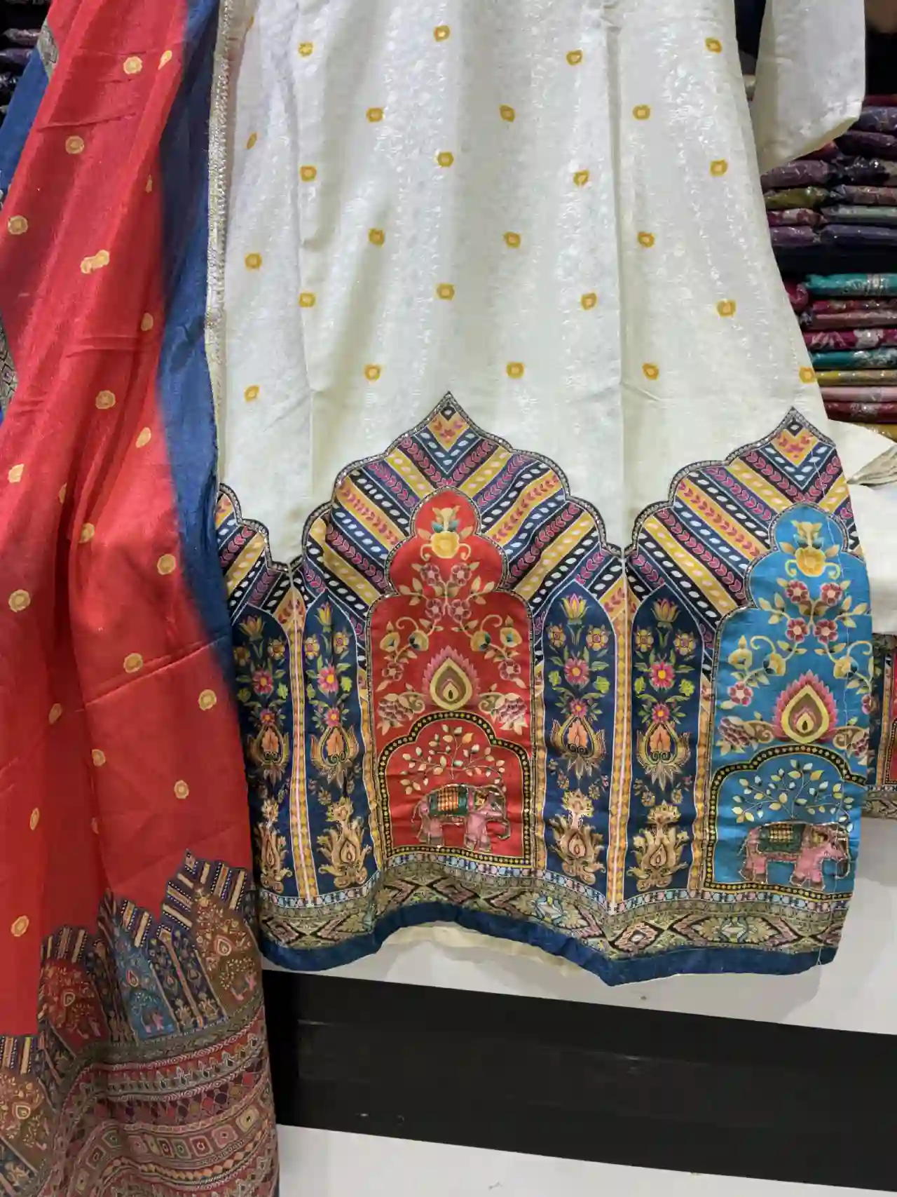 Traditional Ivory Jharokha Print Anarkali (1)