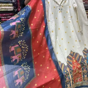 Traditional Ivory Jharokha Print Anarkali
