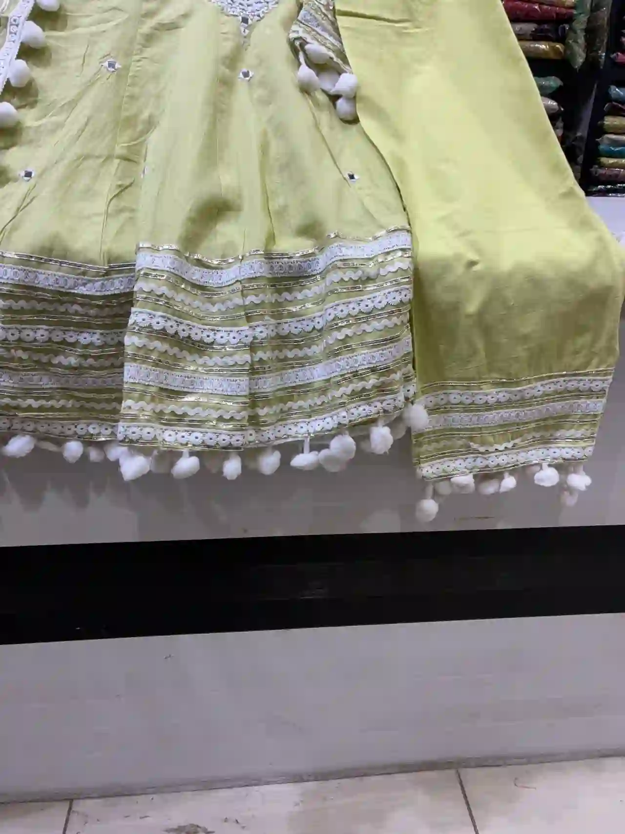 V-Neck with heavy faux-mirror and Matching Dupatta