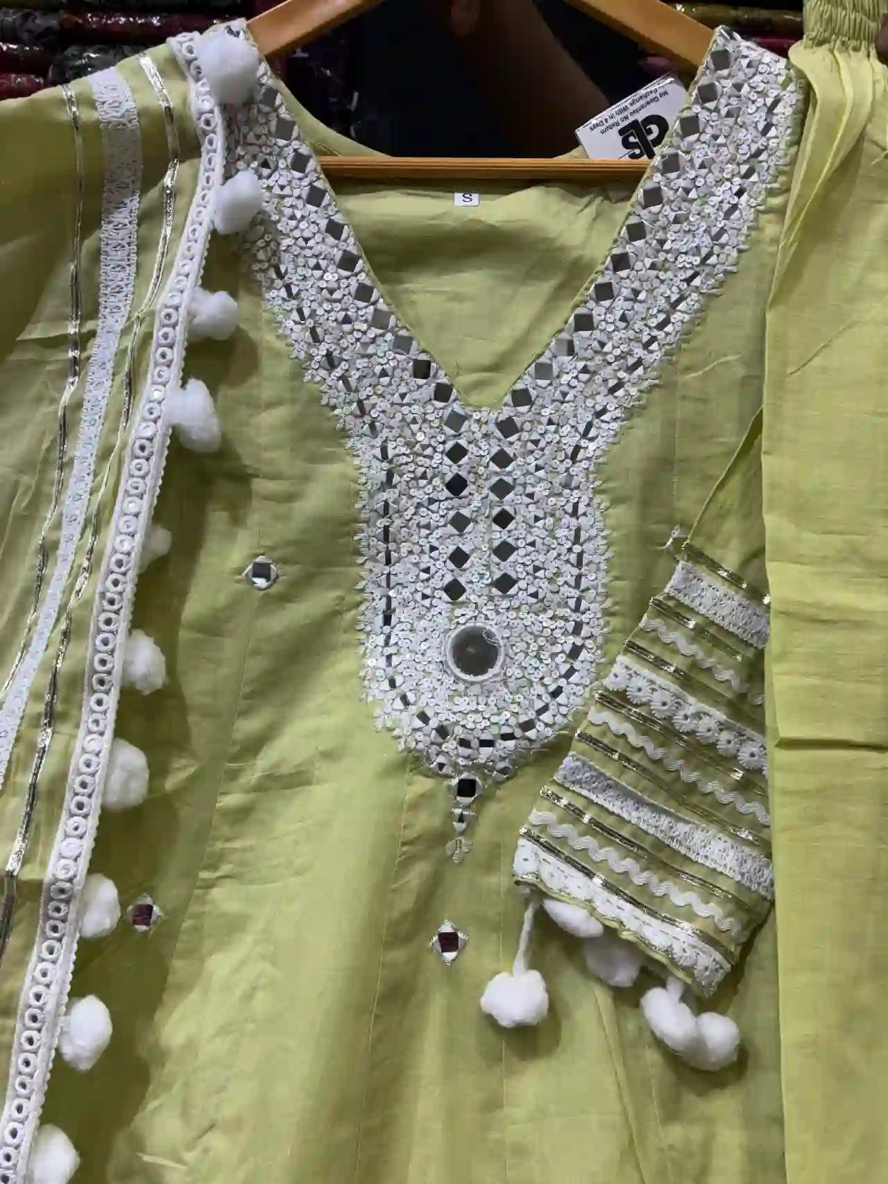 V-Neck with heavy faux-mirror and Matching Dupatta