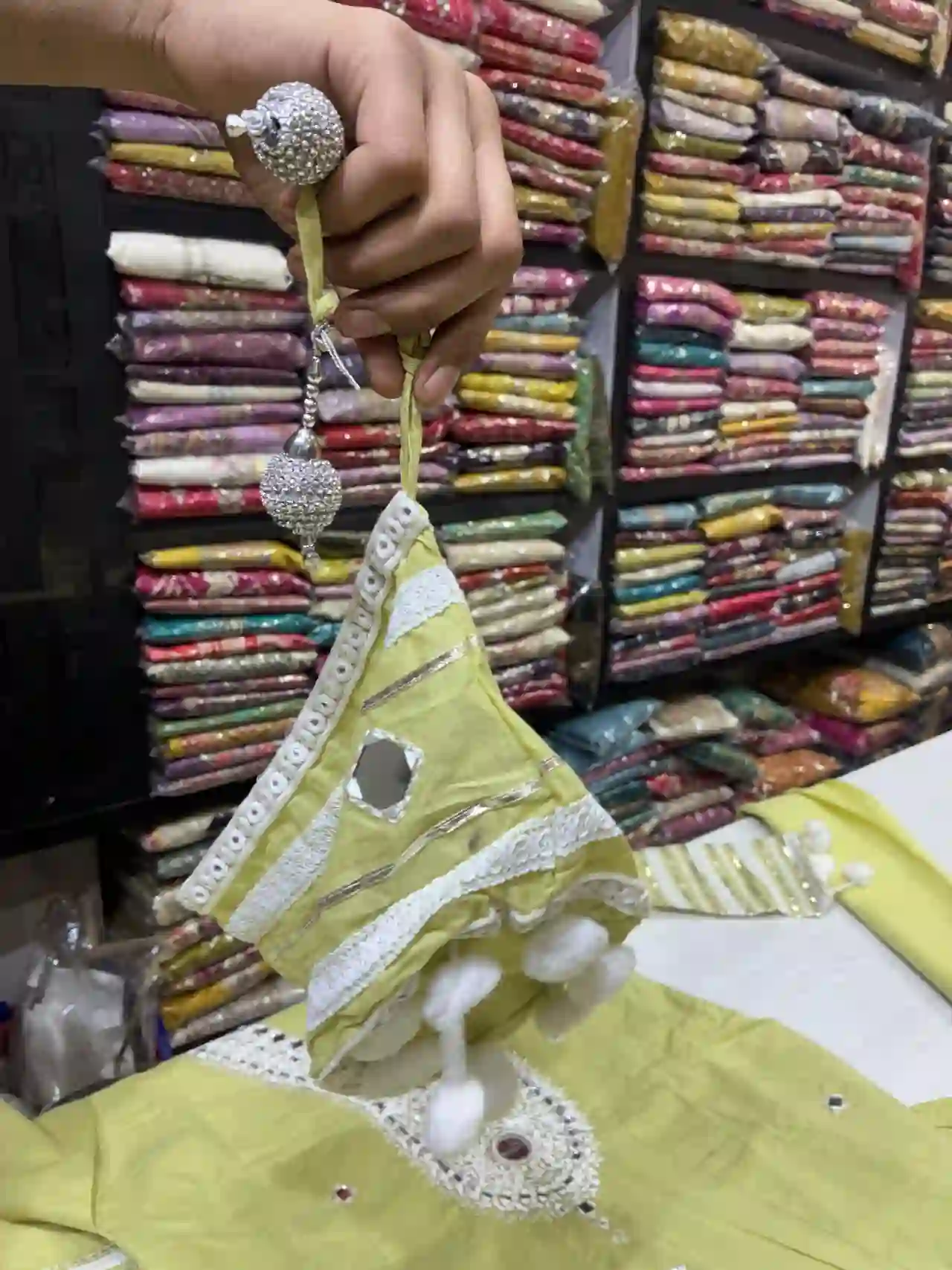 V-Neck with heavy faux-mirror and Matching Dupatta