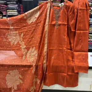 Vibrant Rust Straight Suit with Organza Dupatta