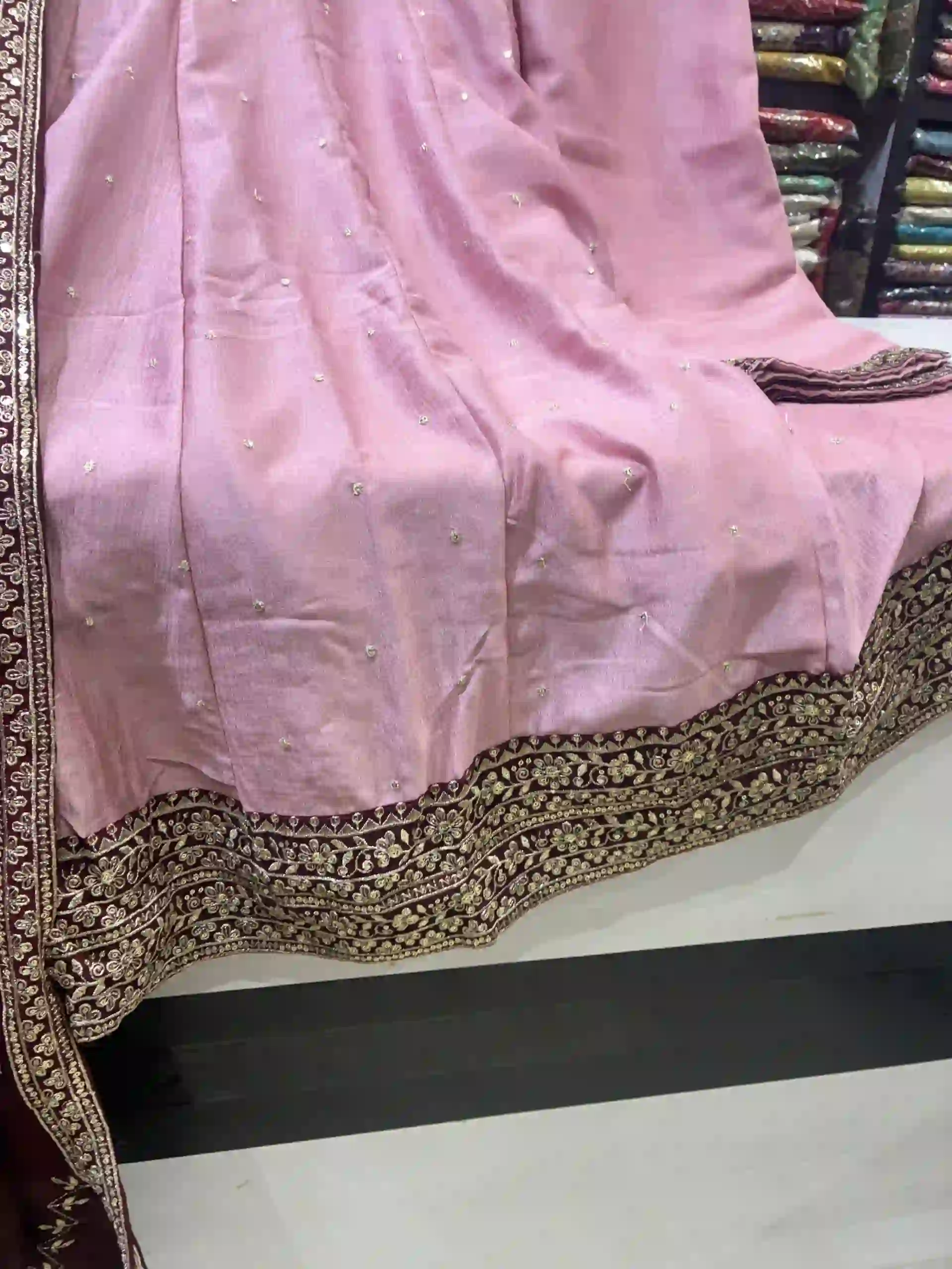 Vintage Rose Silk Kurta Set with Heavily Bordered Maroon Stole