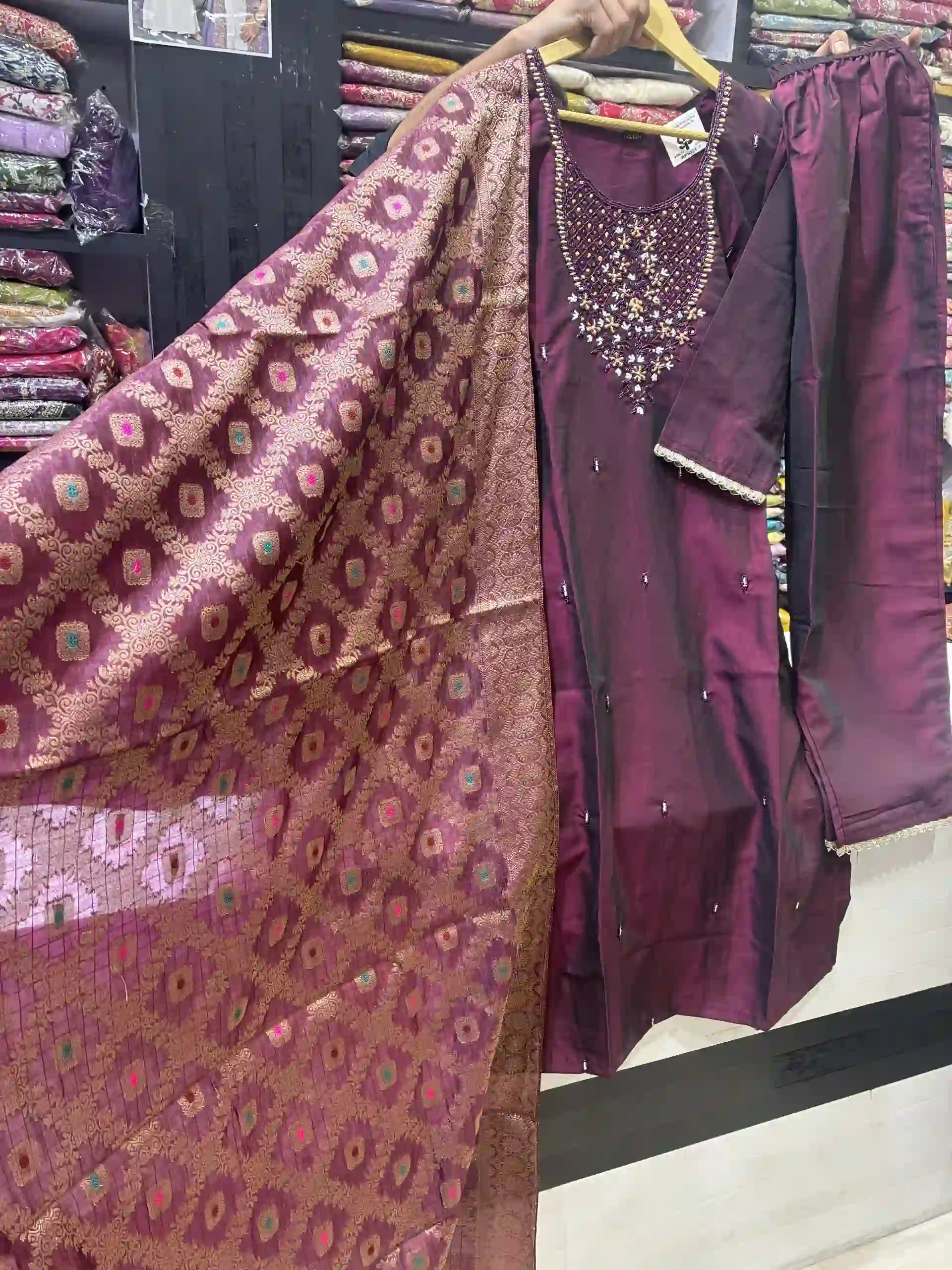 Wine Purple Hand-Embroidered Kurta Set