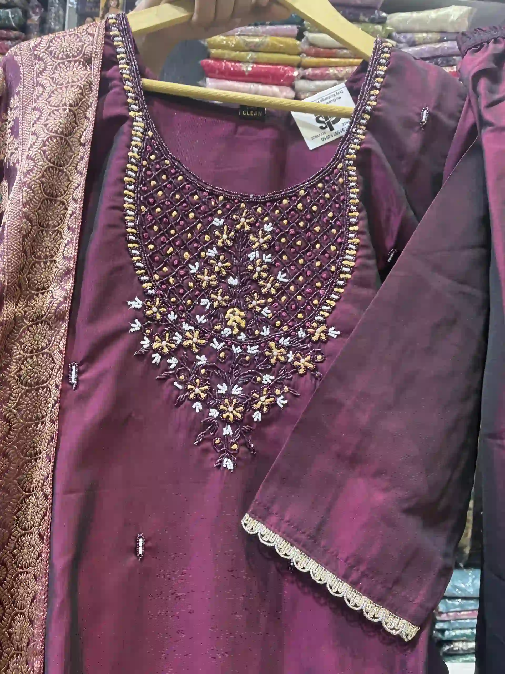 Wine Purple Hand-Embroidered Kurta Set