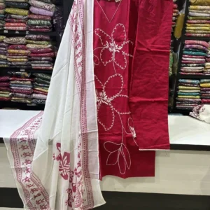 Women's Maroon A-Line Kurta with Contrast Dupatta