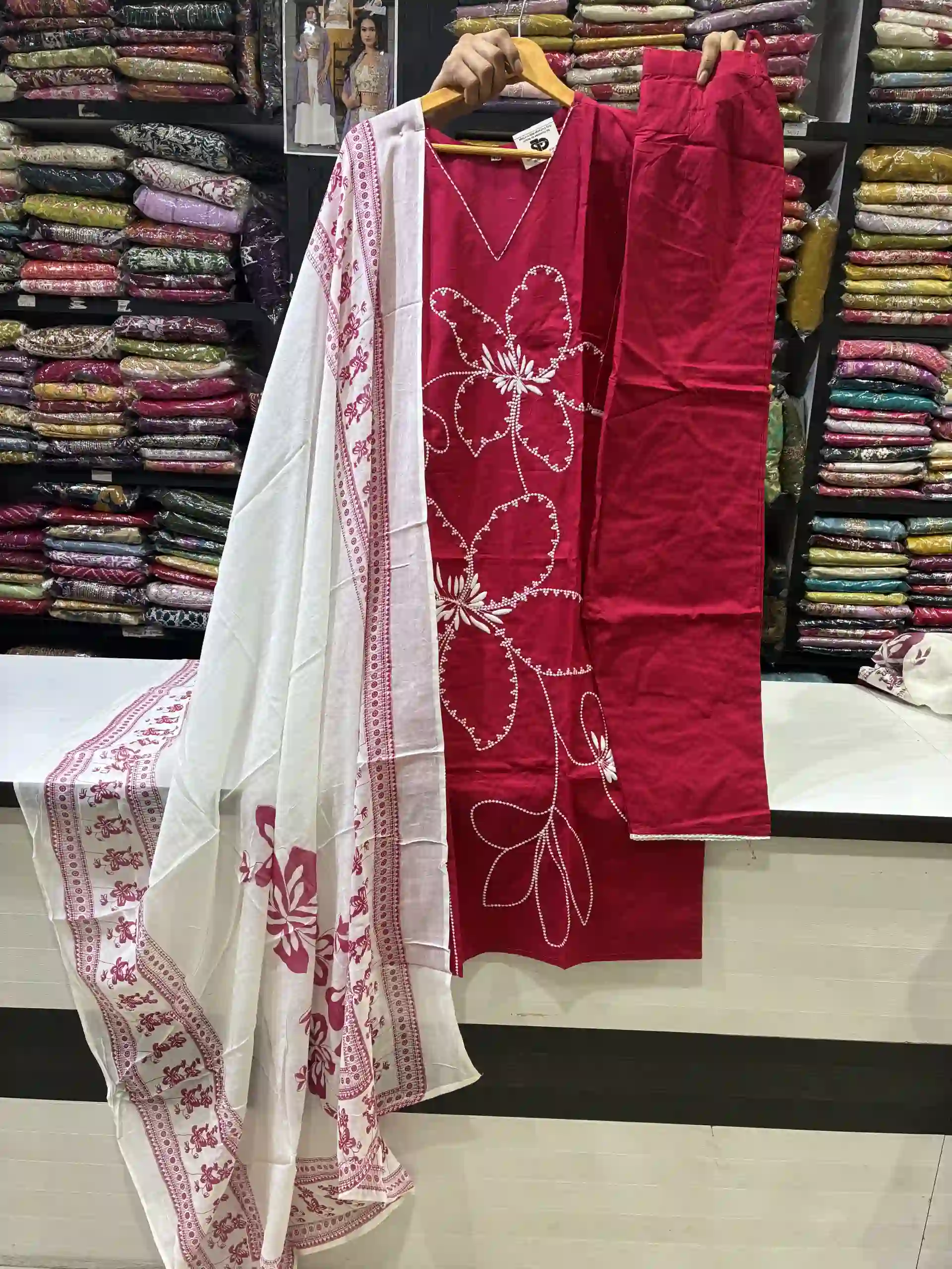 Women's Maroon A-Line Kurta with Contrast Dupatta