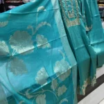 Women’s Teal Blue Suit with Embroidered Neckline-2